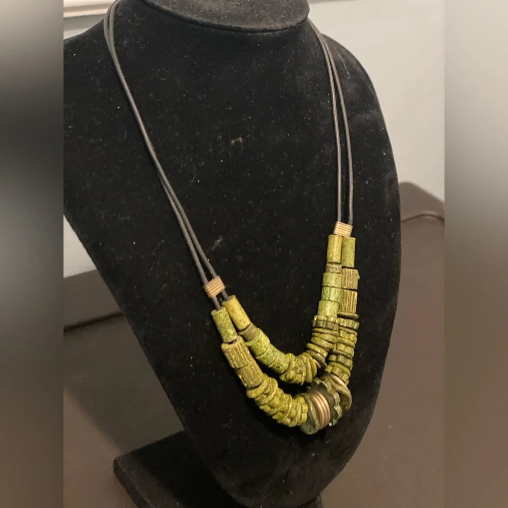 Artisan Necklace Heishi Marble Tribal Beaded and leather